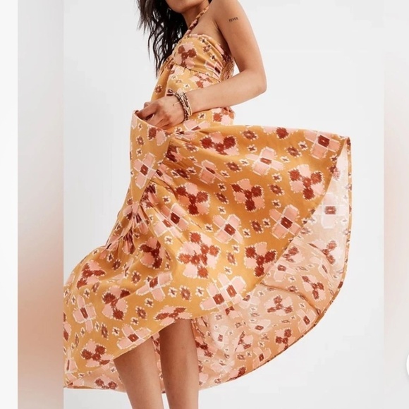 Aerie Linen Blend print Halter Maxi Dress Size Large Boho - Picture 4 of 14
